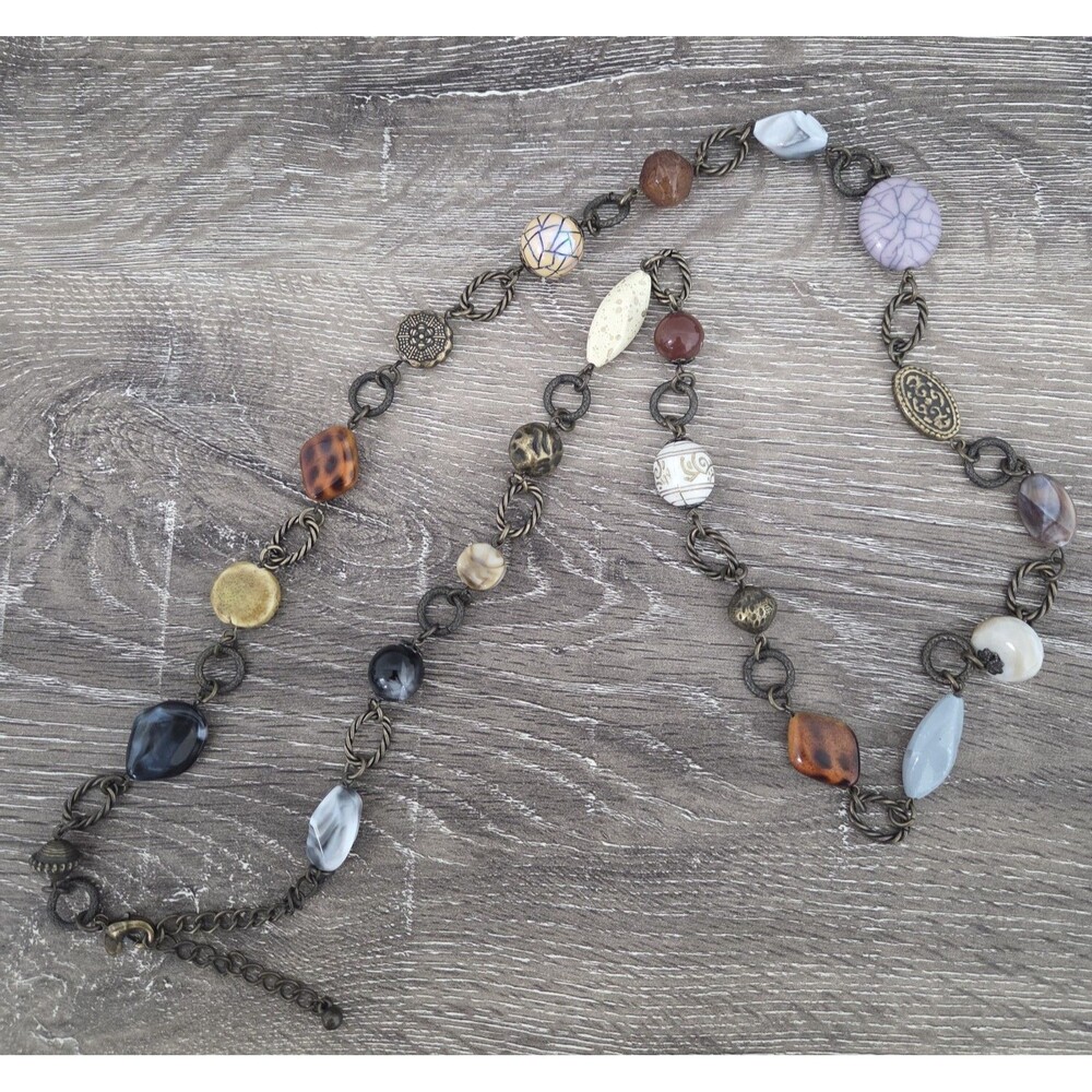 1928 Jewelry Co. Beaded Station Necklace – Earth Tones Bronze Finish 36"